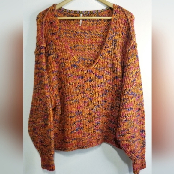 Free People Orange Off-the-Shoulder Sweater - Picture 7 of 16